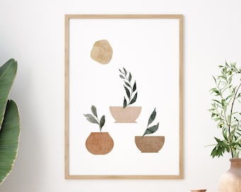 Abstract Pottery Wall Art | Clay Pottery Poster | Minimalist Plant Art | Japandi Wall Art | Modern Boho Decor | DIGITAL DOWNLOAD