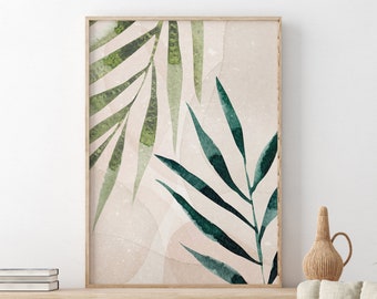Abstract Botanical Print, PRINTABLE Wall Art, Boho Home Decor, Neutral Wall Art, Abstract Tropical Leaves Print, DIGITAL DOWNLOAD