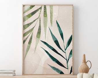 Abstract Botanical Print, PRINTABLE Wall Art, Boho Home Decor, Neutral Wall Art, Abstract Tropical Leaves Print, DIGITAL DOWNLOAD