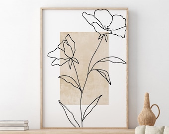 Stampa neutra, Arte murale stampabile, Stampa line art, Stampa Boho, Stampa minimalista, Stampa foglia, Download poster Boho, Download digitale astratto
