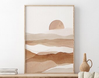 Abstract Ombre Mountain Landscape Print, Boho PRINTABLE Wall Art, Neutral Wall Art, Terracotta Earth Tone Print, Desert Art DIGITAL DOWNLOAD