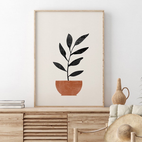 Minimalist Print, Boho Plant Print, DIGITAL DOWNLOAD, Terracotta Print, Neutral Wall Art, Minimalist Flower Print, Terracotta Plant Print