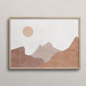 Mountain Wall Art | Abstract Sun Print | Terra Landscape Art | Boho Art | Minimalist Landscape Print | Neutral Wall Art | Digital Download