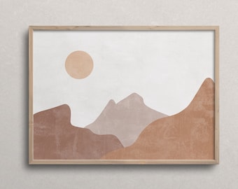Mountain Wall Art | Abstract Sun Print | Terra Landscape Art | Boho Art | Minimalist Landscape Print | Neutral Wall Art | Digital Download