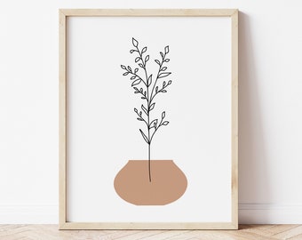 Botanical PRINTABLE Line Art, Boho Decor, Minimalist Wall Art, Digital Leaves Print, Modern Leaf Art, Abstract Botanical, DIGITAL DOWNLOAD