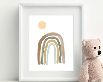Sun Rainbow Art, Sun and Rainbow Nursery Print, Rainbow Sunshine Wall Art, Playroom Art, Neutral Nursery Art, Boho Nursery Art, DOWNLOAD