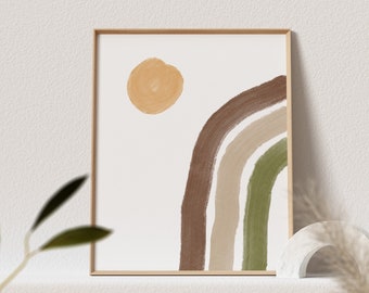 Boho Nursery Printable Art, Rainbow Print, Earth Tone Gender Neutral Nursery Wall Art, Sun and Rainbow Nursery | DIGITAL DOWNLOAD
