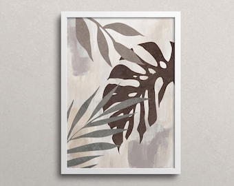 Abstract Botanical Print, Tropical PRINTABLE Wall Art, Modern Palm Leaf Digital Print, Boho Home Decor, Minimalist Poster, INSTANT DOWNLOAD