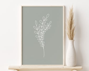 Sage Green Botanical PRINTABLE Wall Art, Minimalist Green Wall Art, Botanical Line Art, Digital Leaves Print, Modern Art, DIGITAL DOWNLOAD