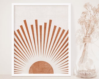 Abstract Sun Art PRINTABLE Wall Decor, Boho Sun Print, Mid Century Modern Art, Orange Sunset Minimalist Nursery Decor, DIGITAL DOWNLOAD