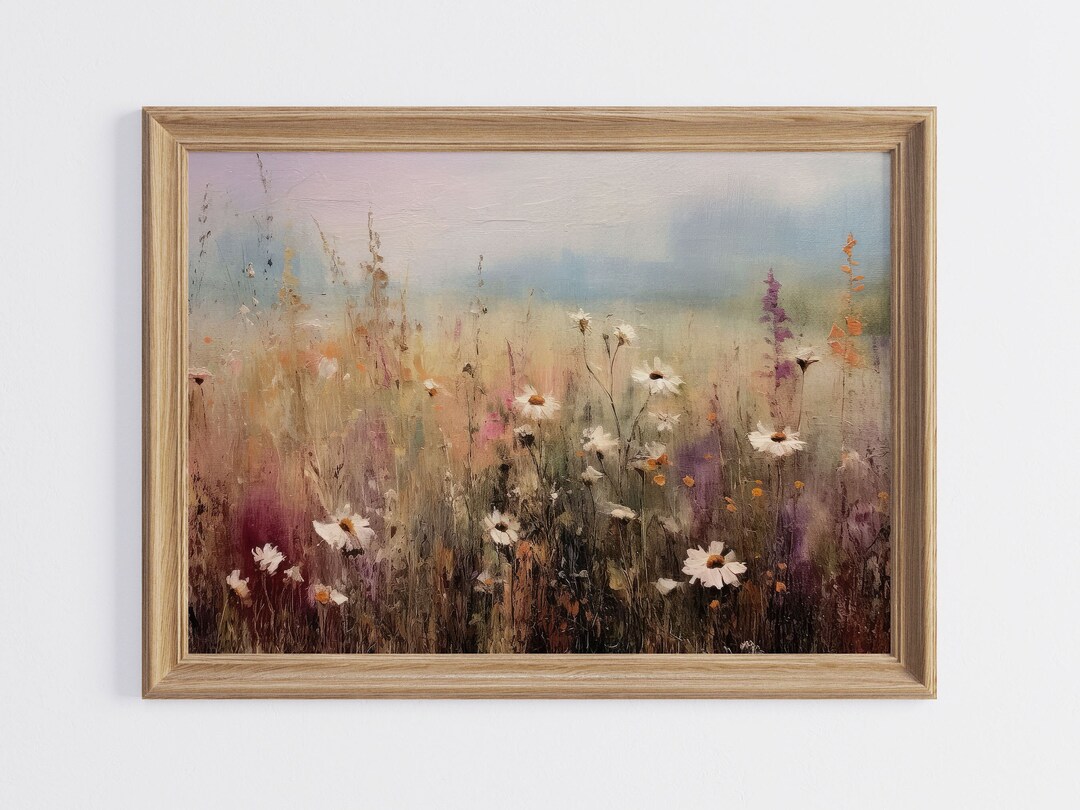 Printable Wildflower Field Landscape Oil Painting Vintage Farm House ...