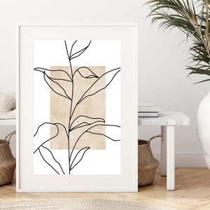 Minimalist Print, Neutral Wall Art, DIGITAL DOWNLOAD, Boho Leaf Print, Beige Flower Art, Botanical Line Art, Boho Poster, PRINTABLE Wall Art image 5