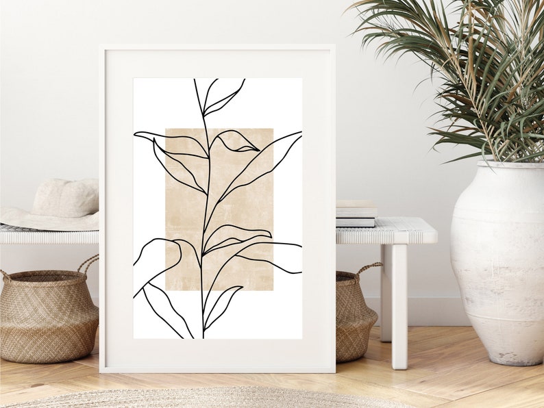 Minimalist Print, Neutral Wall Art, DIGITAL DOWNLOAD, Boho Leaf Print, Beige Flower Art, Botanical Line Art, Boho Poster, PRINTABLE Wall Art image 5