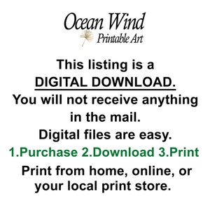 May include: Text on a white background that reads "Ocean Wind Printable Art".  This listing is a DIGITAL DOWNLOAD. You will not receive anything in the mail. Digital files are easy. 1.Purchase 2.Download 3.Print Print from home, online, or your local print store.