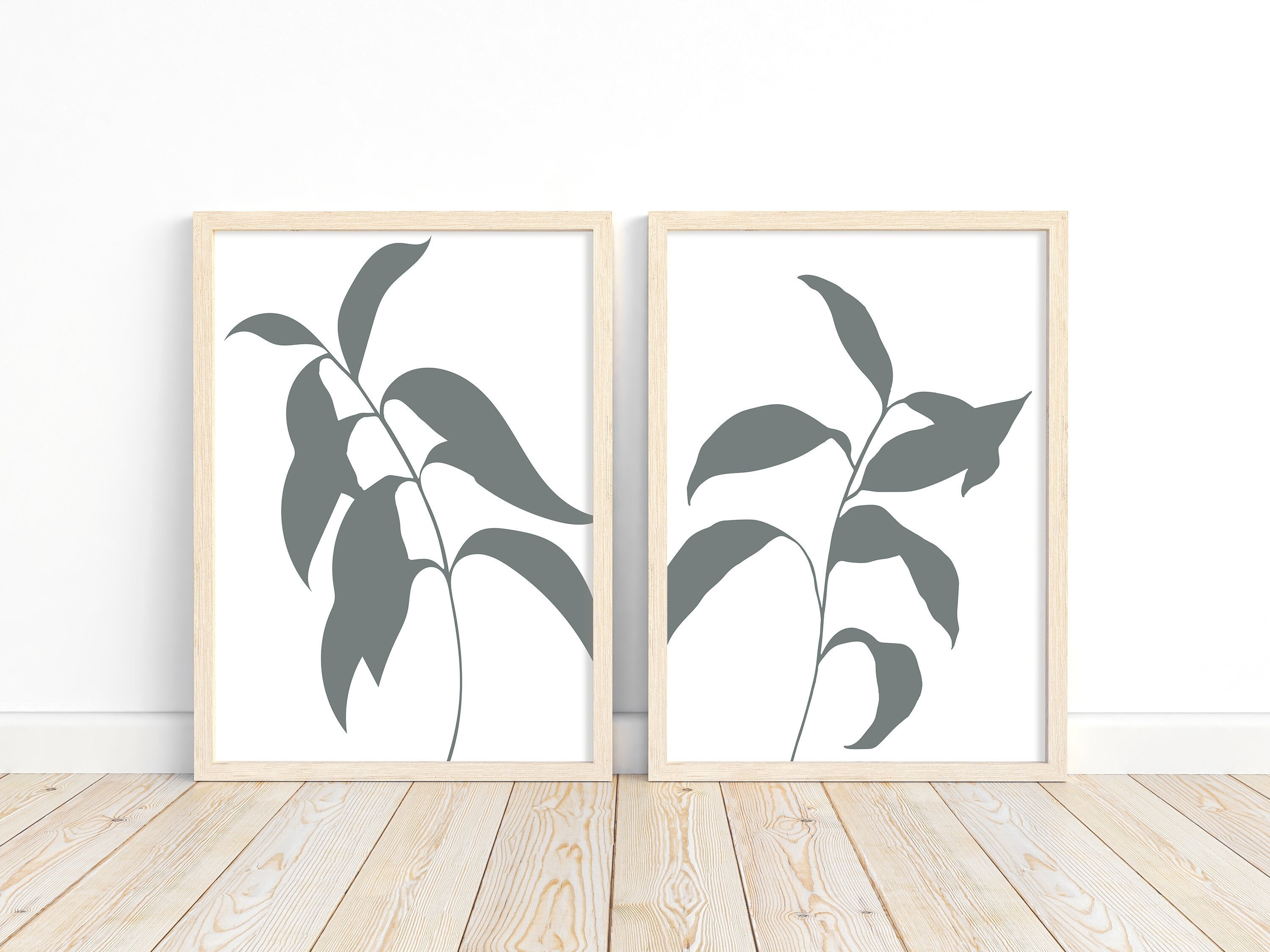 Botanical Print Set, Neutral Wall Art Set of 2, Printable Sage Green ...