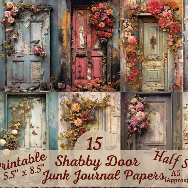 Junk Journal Paper Shabby Chic Antique Door Weathered Wood Ephemera Collage Sheets Rustic A5 Print