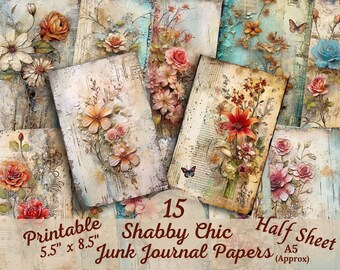 Shabby Chic Junk Journal Paper Digital Vintage Floral Background 5x8 Printable Ephemera Collage A5 Mixed Media Scrapbook Craft Download