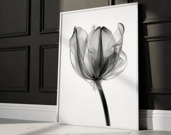 Floral Xray Art Black and White Transparent Flower Print Röntgenbild Blume Digital Download Grey Flower Wall Art Tulip Digital Print