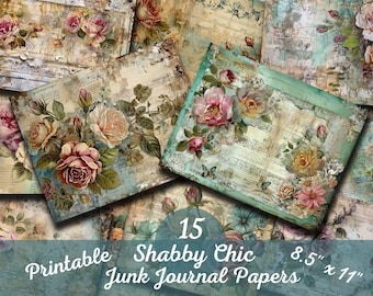 Shabby Chic Digital Paper Floral Ephemera Junk Journal Supplies Printable Decoupage Collage Digital Download Scrapbooking 8.5 x 11 Flowers