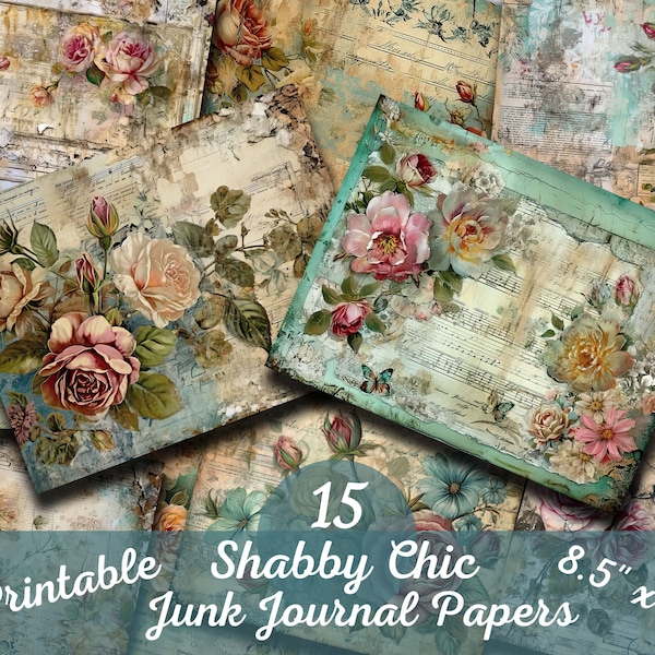 Shabby Chic Digital Paper Floral Ephemera Junk Journal Supplies Printable Decoupage Collage Digital Download Scrapbooking 8.5 x 11 Flowers