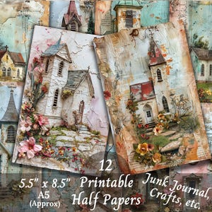 Church Junk Journal Rustic Chapel Half Papers Mixed Media Churches Digital Download Decoupage Vintage Chapel Clipart Printables