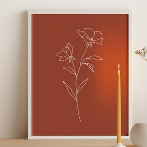Burnt Orange PRINTABLE Flower Wall Art, Boho Print, Floral Wall Art, Simple Line Minimalist Poster Terracotta Print, DIGITAL DOWNLOAD
