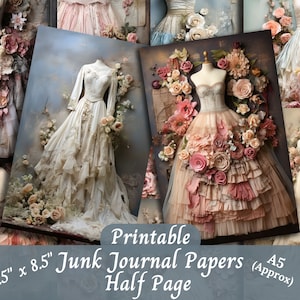 Mezza carta stampabile del diario spazzatura Abito vintage Clipart Decoupage Carta Ephemera Pack Carta artigianale Scrapbooking Creazione di carte Decorazione diario