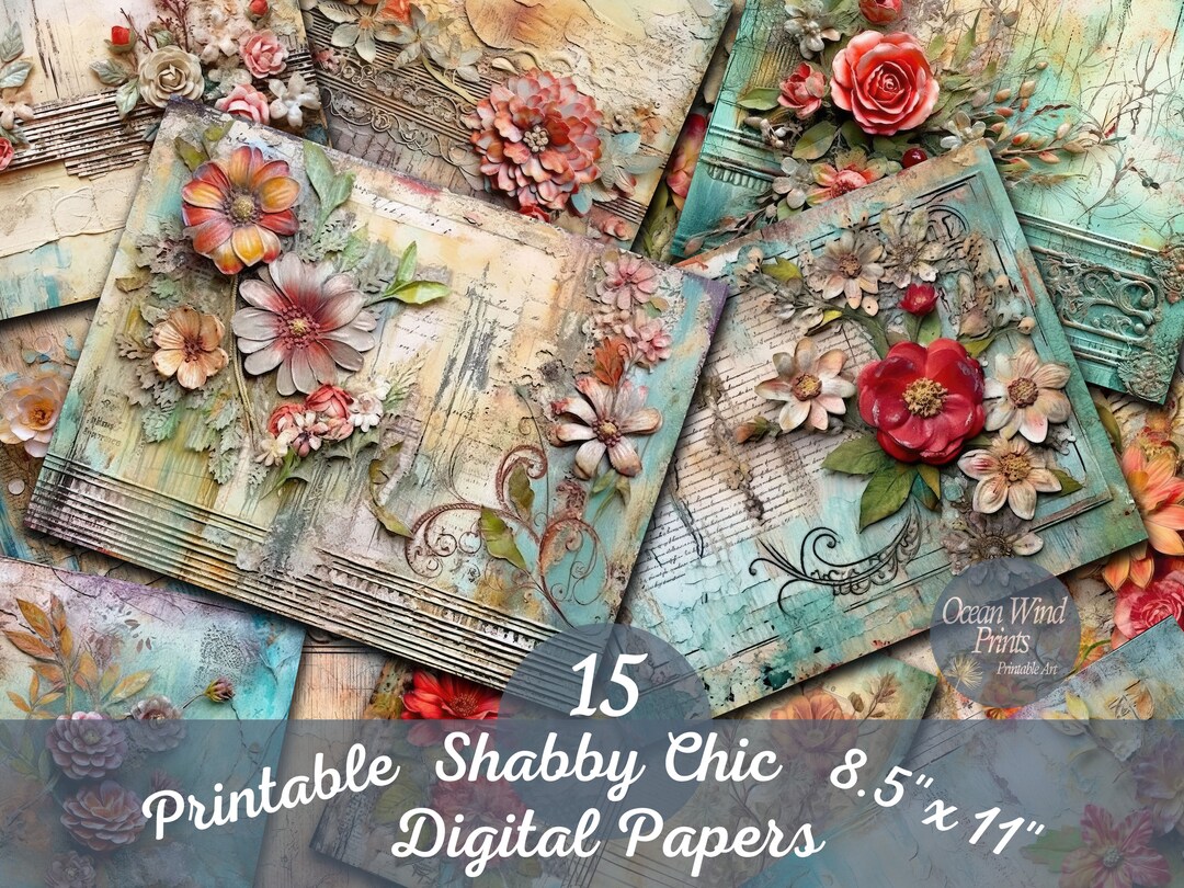 Shabby Chic Digital Paper Printable Junk Journal Supplies Floral ...
