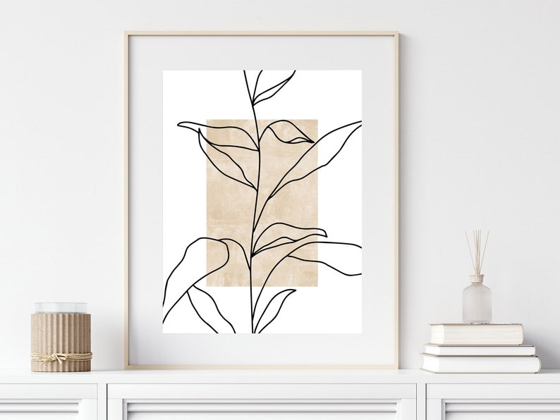 Minimalist Print, Neutral Wall Art, DIGITAL DOWNLOAD, Boho Leaf Print, Beige Flower Art, Botanical Line Art, Boho Poster, PRINTABLE Wall Art image 3