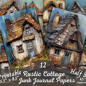 Junk Journal Half Paper Cabina rústica Ephemera Collage Sheets Mixed Media Imprimible Craft Papers Scrapbook Supply Cottagecore A5 Print
