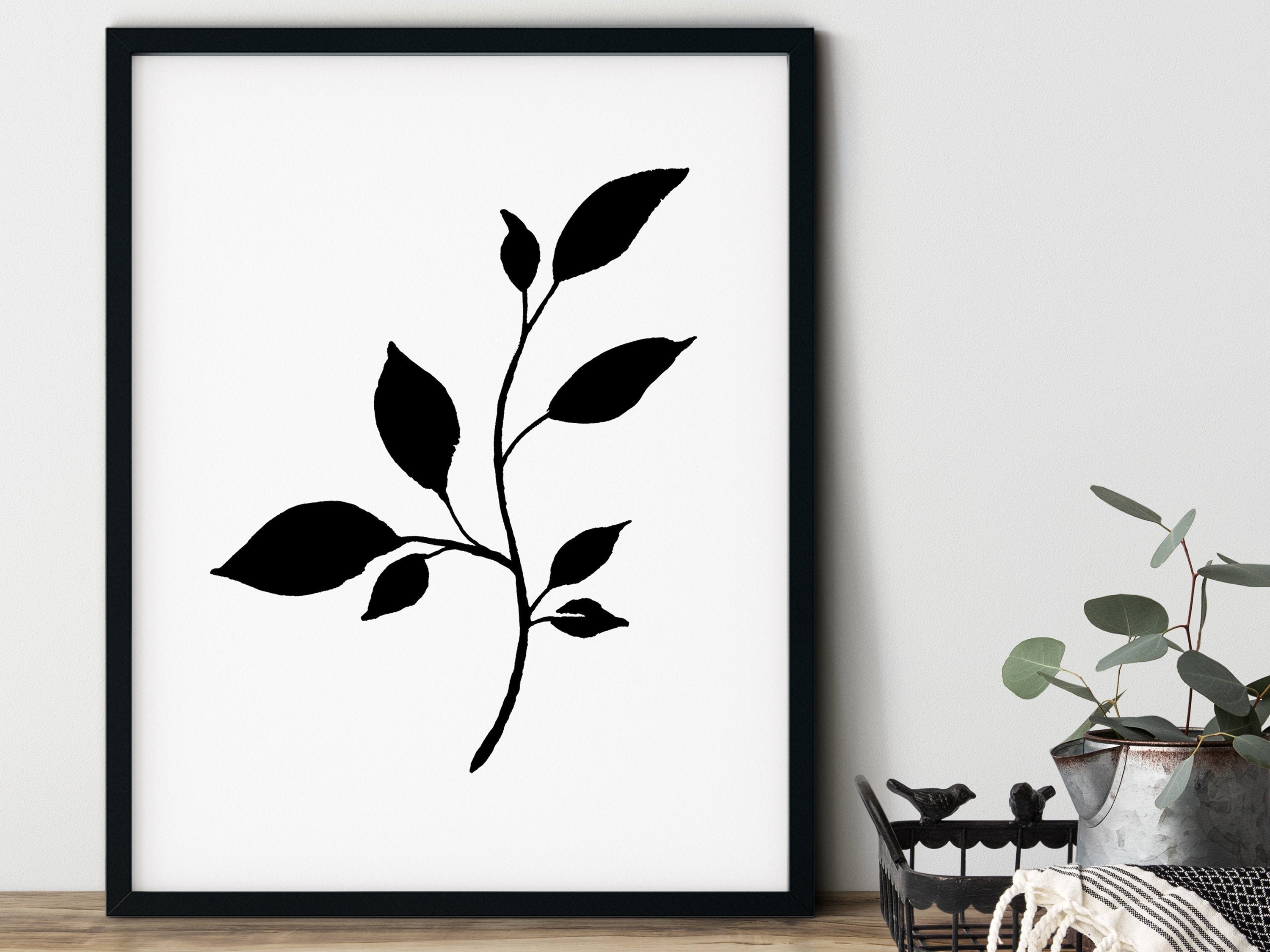 Black and White Botanical PRINTABLE Wall Art Neutral Modern | Etsy