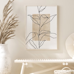 Minimalist Print, Neutral Wall Art, DIGITAL DOWNLOAD, Boho Leaf Print, Beige Flower Art, Botanical Line Art, Boho Poster, PRINTABLE Wall Art image 7