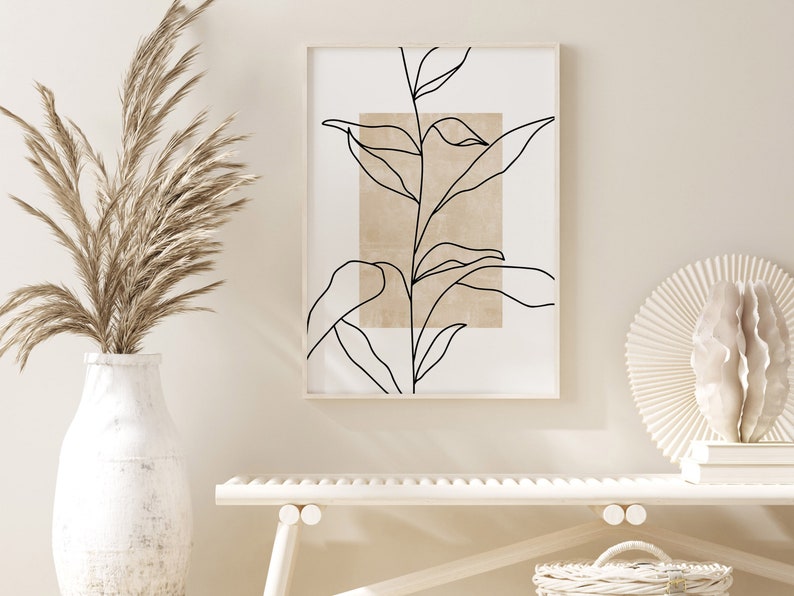 Minimalist Print, Neutral Wall Art, DIGITAL DOWNLOAD, Boho Leaf Print, Beige Flower Art, Botanical Line Art, Boho Poster, PRINTABLE Wall Art image 7