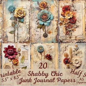 Junk Journal Ephemera Shabby Chic Digital Paper Romantic Victorian Shabby Floral Distressed Mixed Media 5x8 Printable A5 Vintage Scrapbook