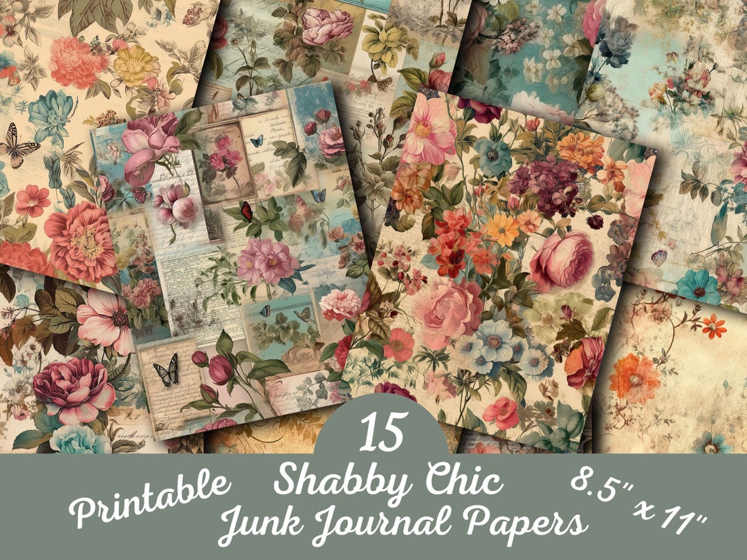 Floral Junk Journal Papers Vintage Shabby Chic Paper Digital Download ...