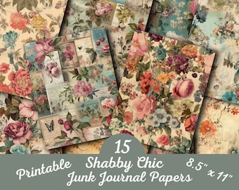 Floral Junk Journal Papers Vintage Shabby Chic Paper Digital Download Printable Collage Scrapbooking Ephemera Antique Flowers 8.5 x 11