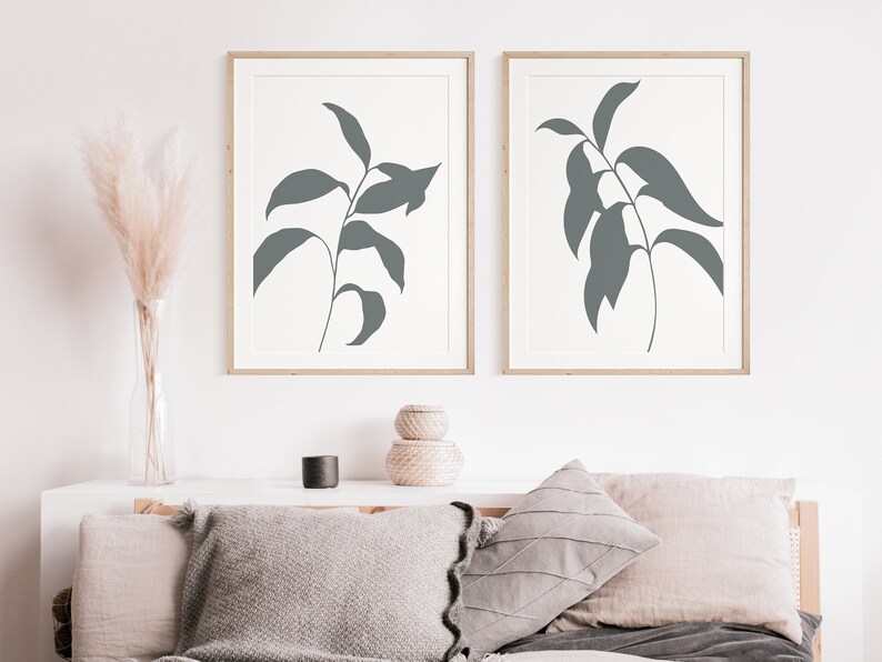 Botanical Print Set, Neutral Wall Art Set of 2, Printable Sage Green ...