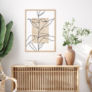 Minimalist Print, Neutral Wall Art, DIGITAL DOWNLOAD, Boho Leaf Print, Beige Flower Art, Botanical Line Art, Boho Poster, PRINTABLE Wall Art image 6