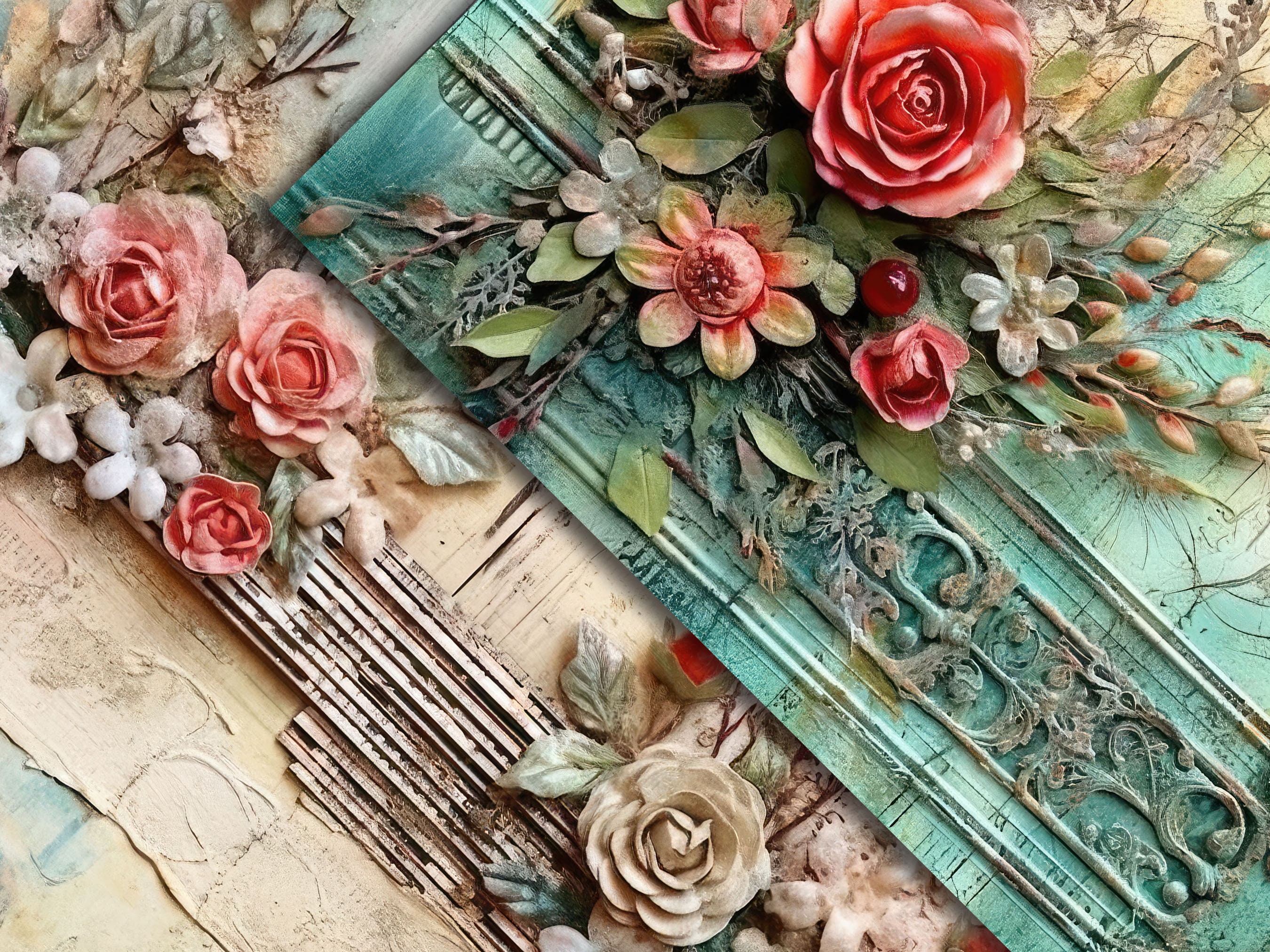 Shabby Chic Digital Paper Printable Junk Journal Supplies Floral ...