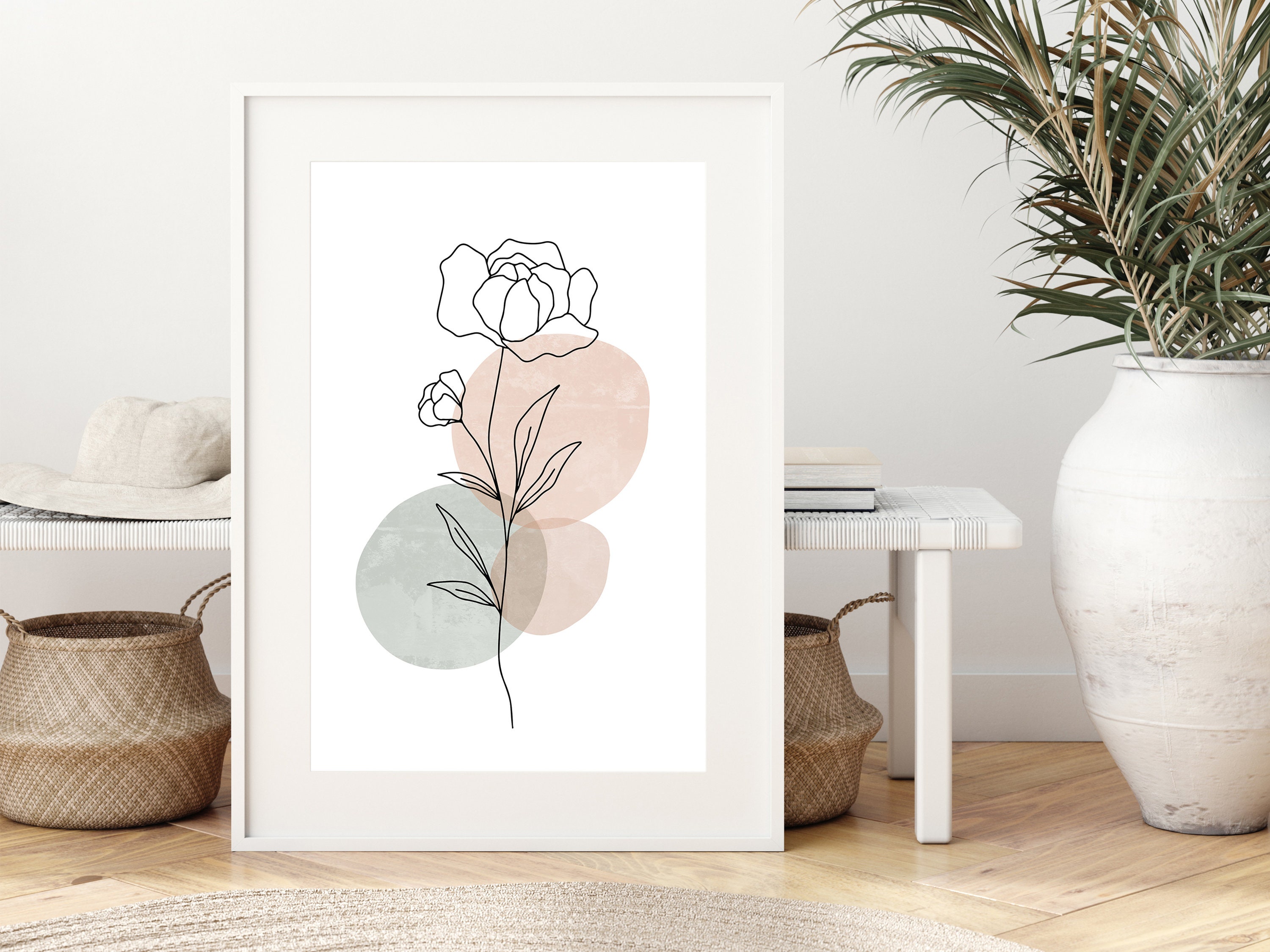Abstract Flower Line Art Prints, DIGITAL DOWNLOAD, Floral Line Drawing ...