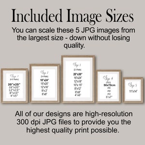 Pode incluir: Um gr&aacute;fico que mostra cinco tamanhos diferentes de imagens JPG dispon&iacute;veis para download. Os tamanhos das imagens s&atilde;o listados em polegadas e cent&iacute;metros. O texto diz "Tamanhos de imagem inclu&iacute;dos" e "Voc&ecirc; pode dimensionar essas 5 imagens JPG do tamanho maior para baixo, sem perder qualidade." O texto tamb&eacute;m diz "Todos os nossos designs s&atilde;o arquivos JPG de alta resolu&ccedil;&atilde;o de 300 dpi para fornecer a voc&ecirc; a impress&atilde;o de maior qualidade poss&iacute;vel."