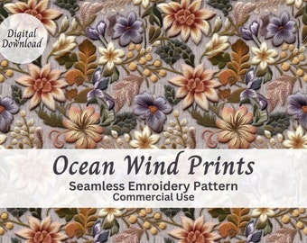 Embroidery Seamless File Flower Embroidery Design Digital Seamless Patterns Sublimation File Tumbler Design Digital Paper 12"x12" Commercial