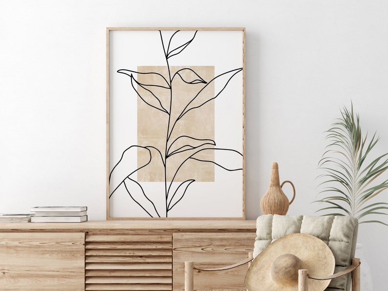 Minimalist Print, Neutral Wall Art, DIGITAL DOWNLOAD, Boho Leaf Print, Beige Flower Art, Botanical Line Art, Boho Poster, PRINTABLE Wall Art image 1