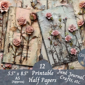 Diario basura Imprimible Medios papeles Shabby Chic Tarjetas Rosa Floral Ephemera Granja Decoupage Victorian Digital Collage Papers A5