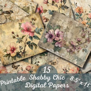 Shabby Chic Printable Paper | 8.5x11 Digital Floral Decoupage | Vintage Scrapbook | Junk Journal & Ephemera Download
