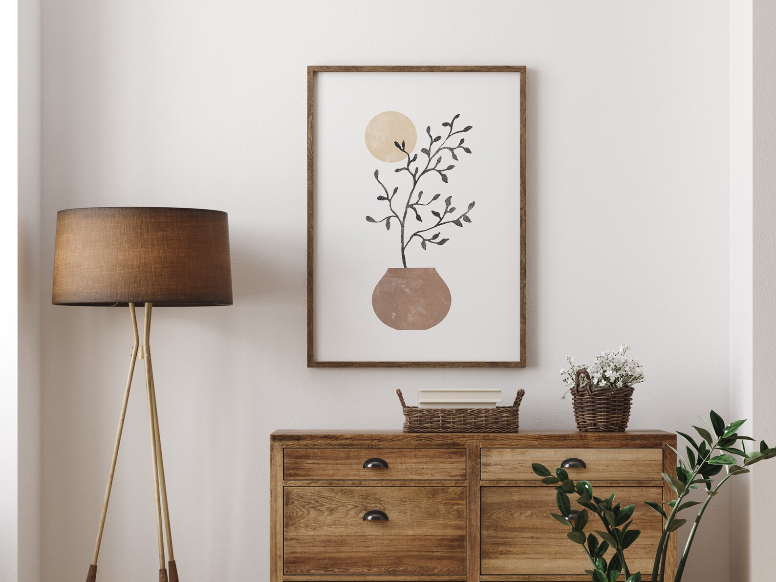 Boho Plant and Sun Botanical PRINTABLE Wall Art Minimalist - Etsy
