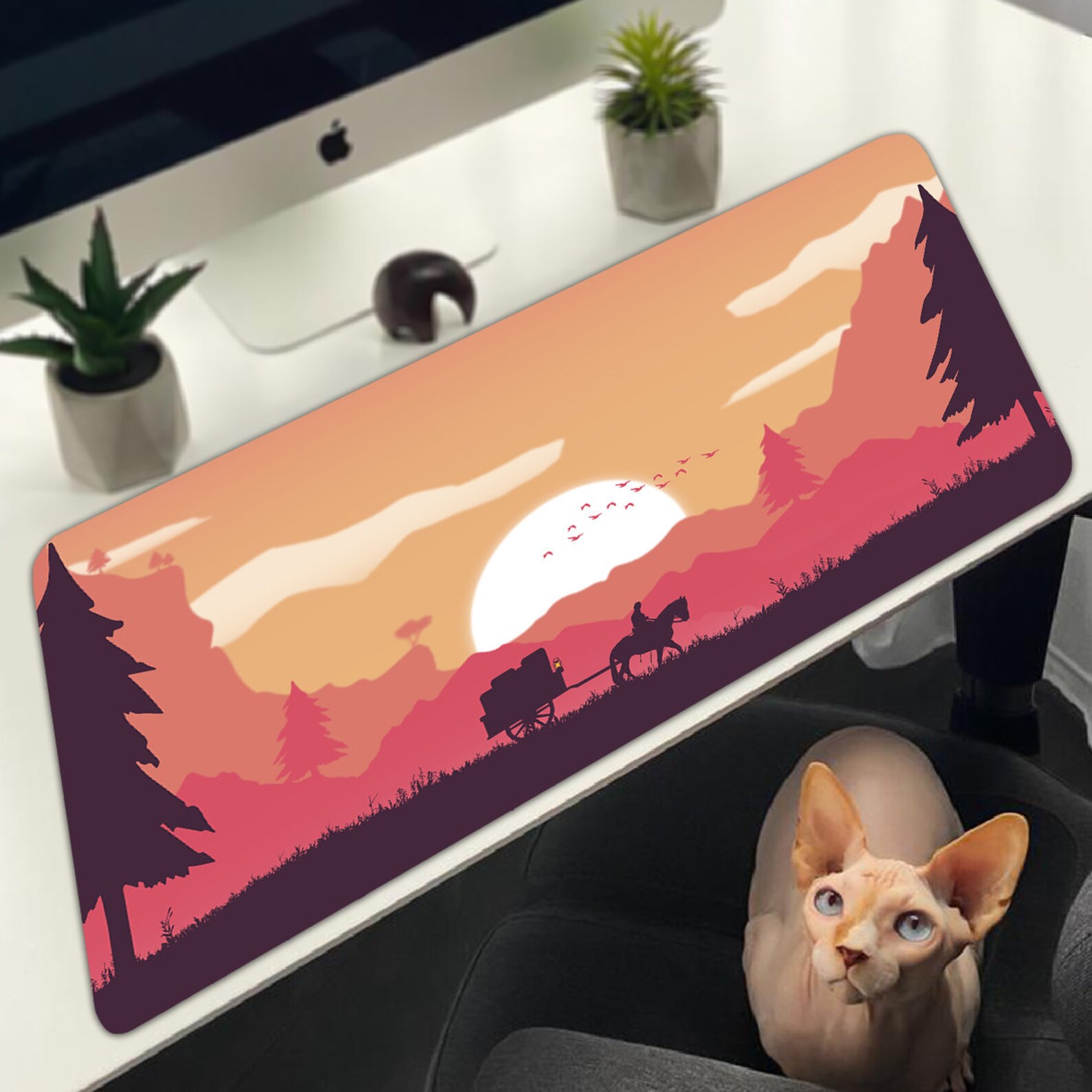 Sunset Desk Mat & Mouse Pad Japanese Mouse Pad Large Mouse Etsy