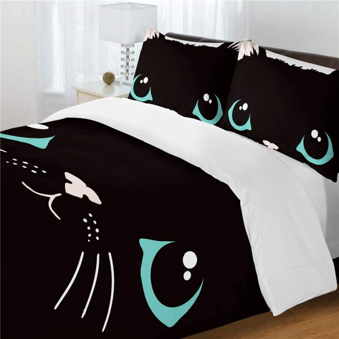 Cat Bedding Set Black Cute Cat Bedding Animal Bedding Set Etsy