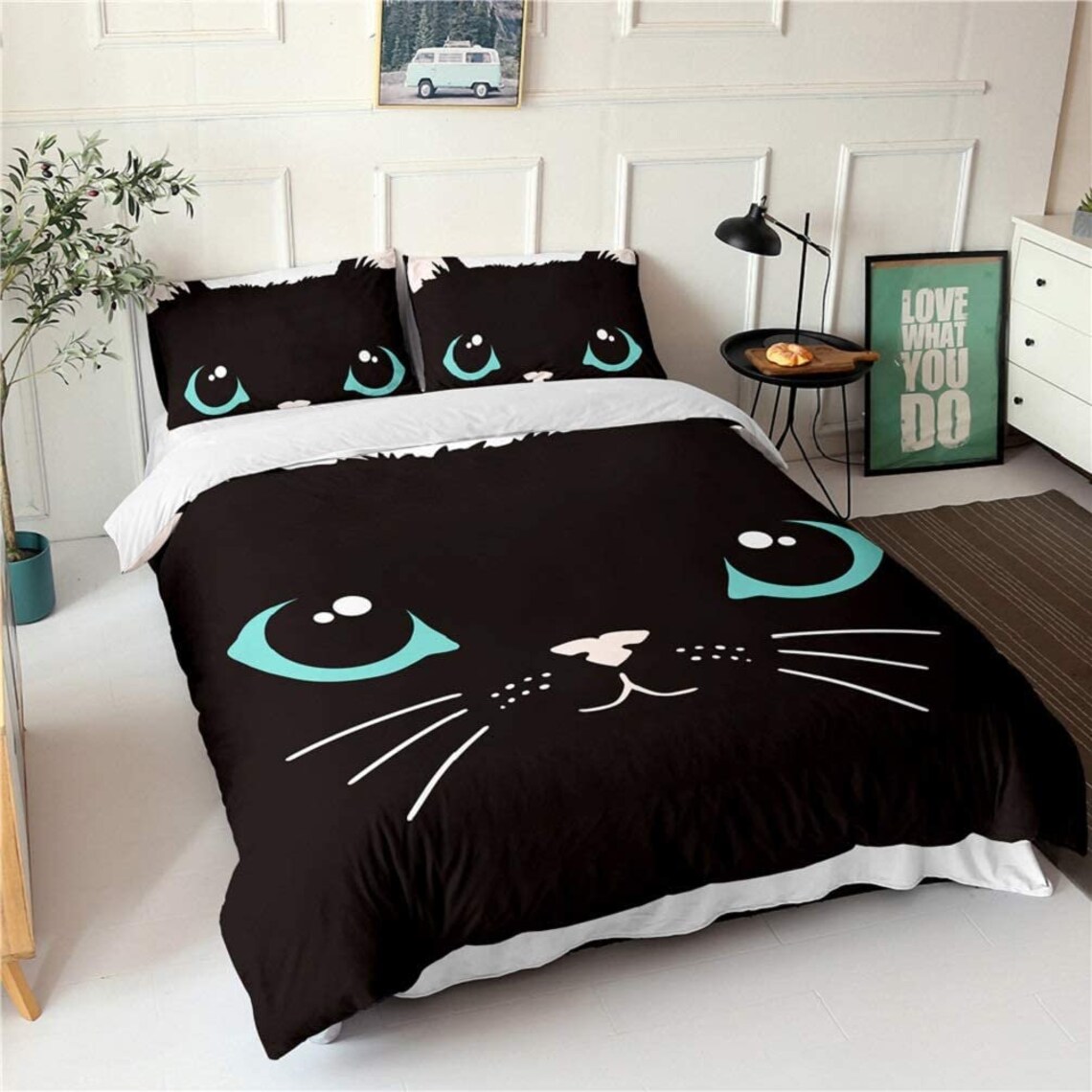 Cat Bedding Set Black Cute Cat Bedding Animal Bedding Set Etsy