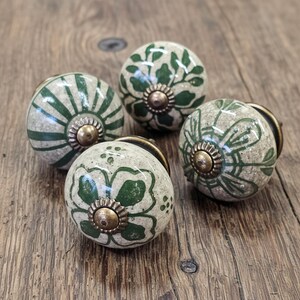 Handmade Ceramic Drawer Knob – Green & Antique Brass, 4cm